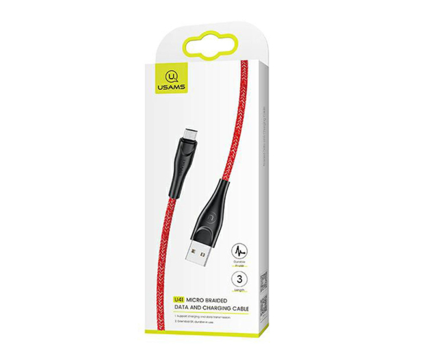 USAMS Kabel pleciony U41 microUSB 3m 2A czerwony - 1569119 - zdjęcie 2